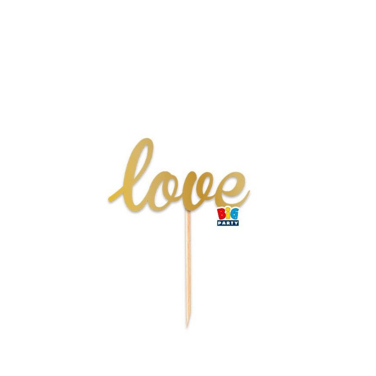 Scritta LOVE   cake topper colore ORO  per torte in plastica Cartoncino L 14 Cm H 8 Cm 1 pz