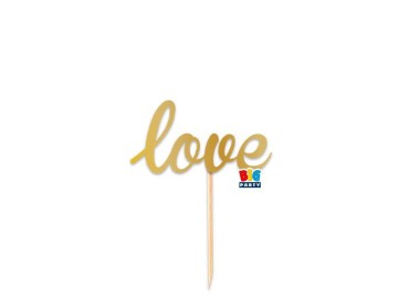 Scritta LOVE   cake topper colore ORO  per torte in plastica Cartoncino L 14 Cm H 8 Cm 1 pz