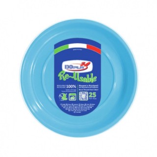 25 PIATTINI FRUTTA  DI PLASTICA RIUTILIZZABILI E LAVABILI AZZURRI Ø17 CM DOPLA