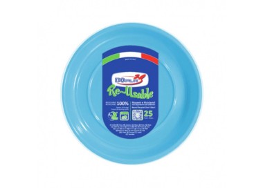 25 PIATTINI FRUTTA  DI PLASTICA RIUTILIZZABILI E LAVABILI AZZURRI Ø17 CM DOPLA