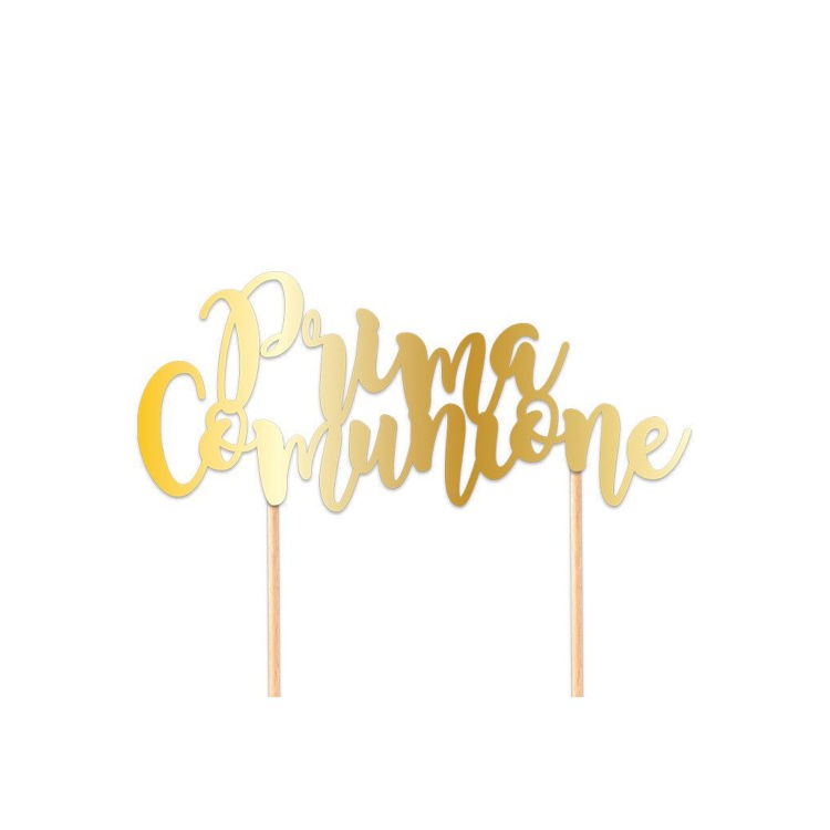 Scritta PRIMA COMUNIONE  cake topper colore oro per torte in Cartoncino specchiante L 20 Cm H 16 Cm 1 pz