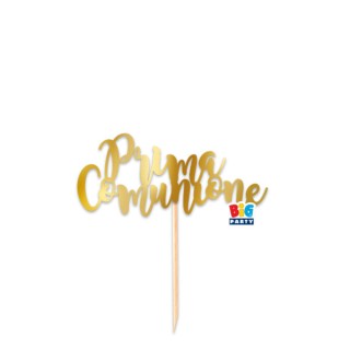 Scritta PRIMA COMUNIONE  cake topper colore oro per torte in Cartoncino specchiante L 9 Cm H 4 Cm 1 pz