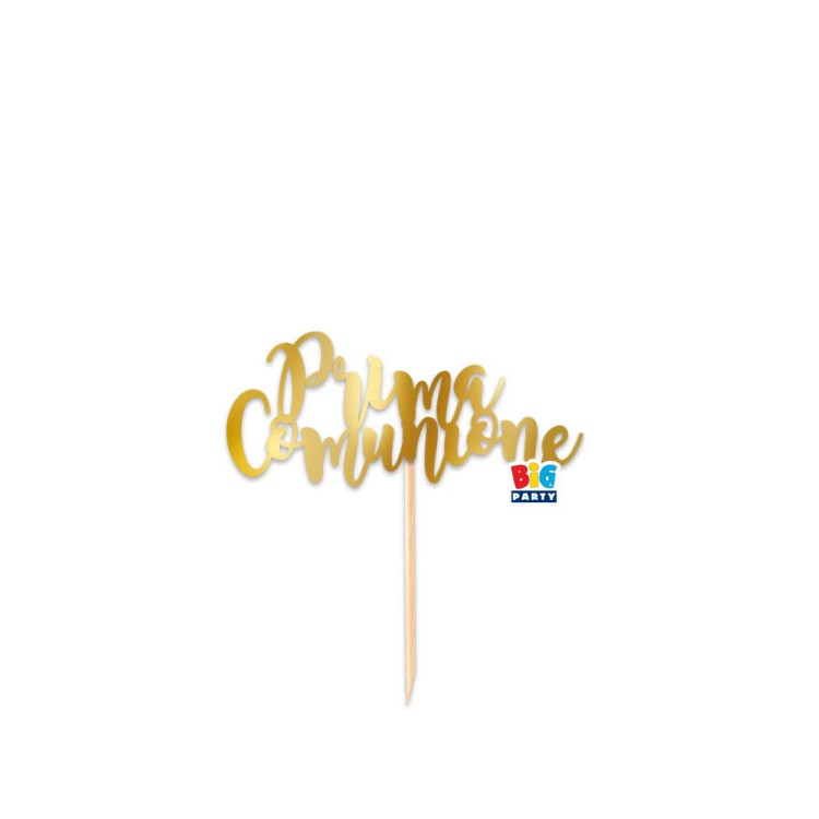 Scritta PRIMA COMUNIONE  cake topper colore oro per torte in Cartoncino specchiante L 9 Cm H 4 Cm 1 pz