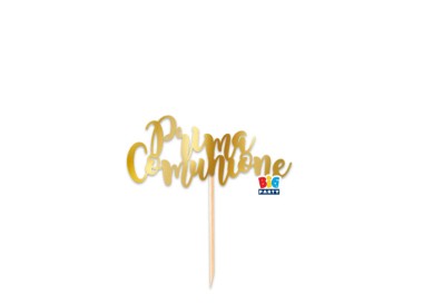 Scritta PRIMA COMUNIONE  cake topper colore oro per torte in Cartoncino specchiante L 9 Cm H 4 Cm 1 pz