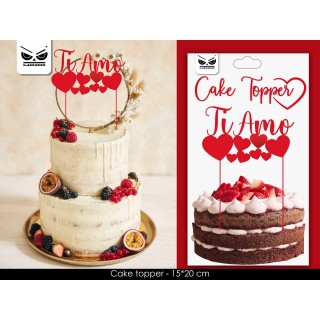 Scritta TI AMO  in plastica cake topper colore rossa    per le torte L 20 Cm H 1 pz
