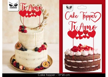 Scritta TI AMO  in plastica cake topper colore rossa    per le torte L 20 Cm H 1 pz