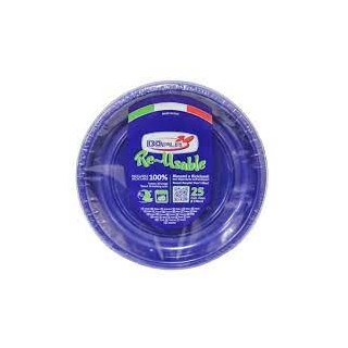 25 PIATTINI FRUTTA  DI PLASTICA RIUTILIZZABILI E LAVABILI BLU Ø17 CM DOPLA
