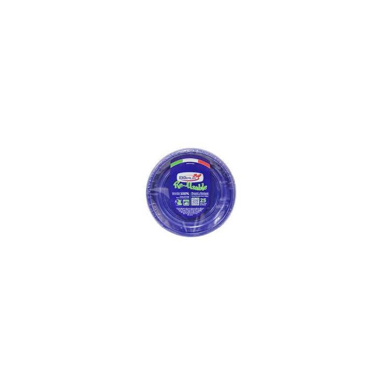 25 PIATTINI FRUTTA  DI PLASTICA RIUTILIZZABILI E LAVABILI BLU Ø17 CM DOPLA