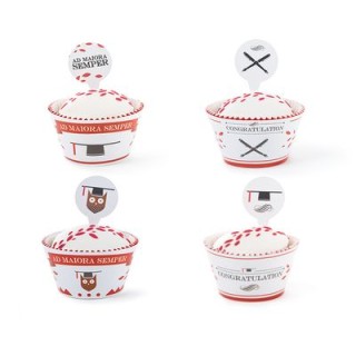 SET 12 COPRI-PIROTTINI PER CUPCAKES-MUFFIN + 12 PICKS TEMA LAUREA DECORA