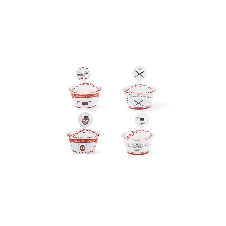 SET 12 COPRI-PIROTTINI PER CUPCAKES-MUFFIN + 12 PICKS TEMA LAUREA DECORA