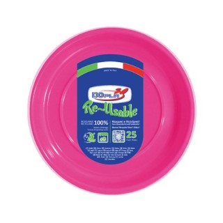 25 PIATTINI FRUTTA  DI PLASTICA RIUTILIZZABILI E LAVABILI FUCSIA Ø17 CM DOPLA