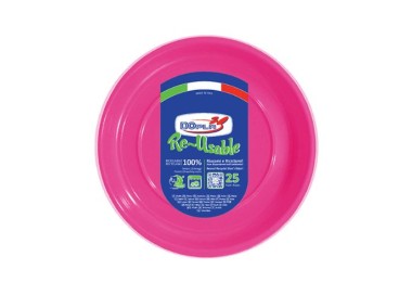 25 PIATTINI FRUTTA  DI PLASTICA RIUTILIZZABILI E LAVABILI FUCSIA Ø17 CM DOPLA