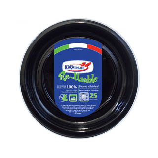 25 PIATTINI FRUTTA  DI PLASTICA RIUTILIZZABILI E LAVABILI NERO Ø17 CM DOPLA