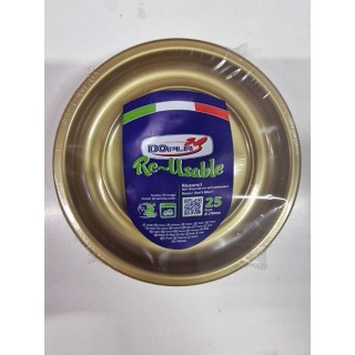 25 PIATTINI FRUTTA  DI PLASTICA RIUTILIZZABILI E LAVABILI ORO Ø17 CM DOPLA