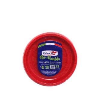 25 PIATTINI FRUTTA  DI PLASTICA RIUTILIZZABILI E LAVABILI ROSSO  Ø17 CM DOPLA