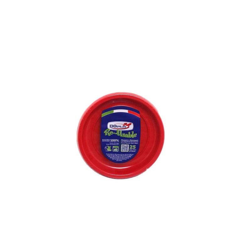 25 PIATTINI FRUTTA  DI PLASTICA RIUTILIZZABILI E LAVABILI ROSSO  Ø17 CM DOPLA