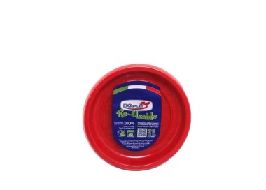 25 PIATTINI FRUTTA  DI PLASTICA RIUTILIZZABILI E LAVABILI ROSSO  Ø17 CM DOPLA