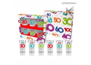 SET 6  bicchierini in vetro per SHOTTINI trentesimo  compleanno con scritta( Happy Birthday  30 ) con confezione regalo