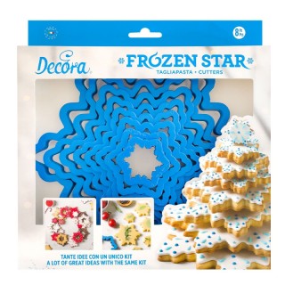 Set di 8 tagliapasta " Frozen Star"  in plastica  per realizzare un albero di Natale di biscotti. Dimensione da 4,5cm a 26,5cm 