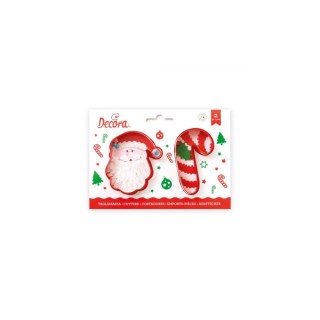 SET Natale  2  TAGLIAPASTA  IMPRESSIONE  IN PLASTICA (Faccia Babbo Natale e Candy cane) Testa Babbo Natale 9 x 8 x h 2 cm- Cand