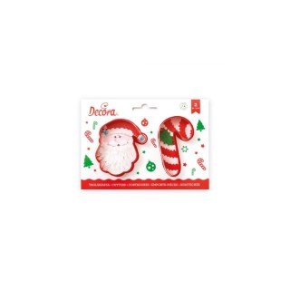 SET Natale  2  TAGLIAPASTA  IMPRESSIONE  IN PLASTICA (Faccia Babbo Natale e Candy cane) Testa Babbo Natale 9 x 8 x h 2 cm- Candy Cane   9 x 5 x h 2 Cm DECORA