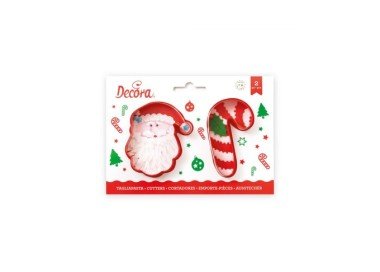 SET Natale  2  TAGLIAPASTA  IMPRESSIONE  IN PLASTICA (Faccia Babbo Natale e Candy cane) Testa Babbo Natale 9 x 8 x h 2 cm- Candy Cane   9 x 5 x h 2 Cm DECORA