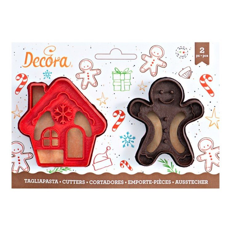 SET Natale  2  TAGLIAPASTA  IMPRESSIONE  IN PLASTICA (Gingerbread -Casetta Neve) Casetta 8 x 8 x h 2 Cm - Gingerbread 8 x 6,5 x h 2 Cm DECORA