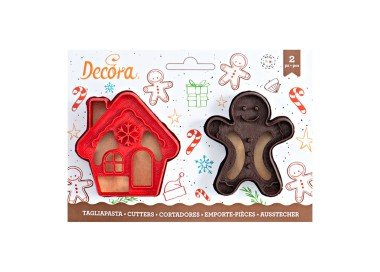 SET Natale  2  TAGLIAPASTA  IMPRESSIONE  IN PLASTICA (Gingerbread -Casetta Neve) Casetta 8 x 8 x h 2 Cm - Gingerbread 8 x 6,5 x h 2 Cm DECORA