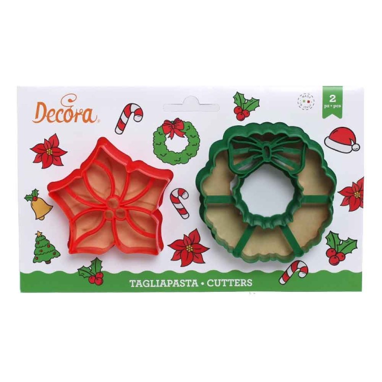 SET Natale  2  TAGLIAPASTA  IMPRESSIONE  IN PLASTICA (Stella Natale e Ghirlanda  Natalizia ) 8,5  x h 2,2  Cm -  9,5 x h 2,2 Cm