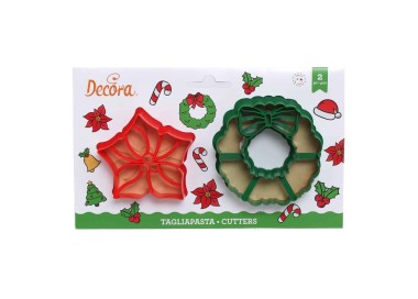 SET Natale  2  TAGLIAPASTA  IMPRESSIONE  IN PLASTICA (Stella Natale e Ghirlanda  Natalizia ) 8,5  x h 2,2  Cm -  9,5 x h 2,2 Cm