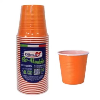 30 BICCHIERI LAVABILI E RIUTILIZZABILI IN PLASTICA  230CC Arancione  DOPLA