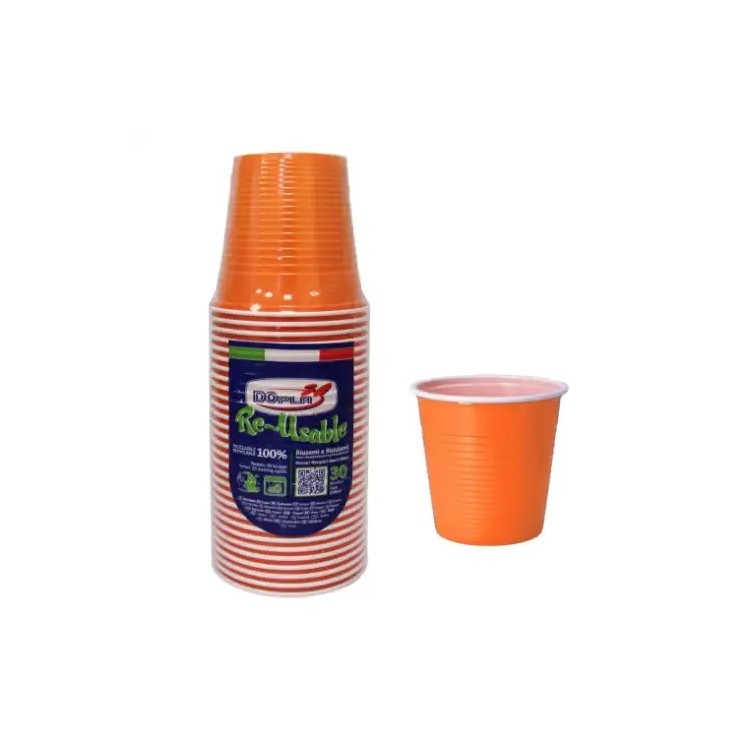 30 BICCHIERI LAVABILI E RIUTILIZZABILI IN PLASTICA  230CC Arancione  DOPLA