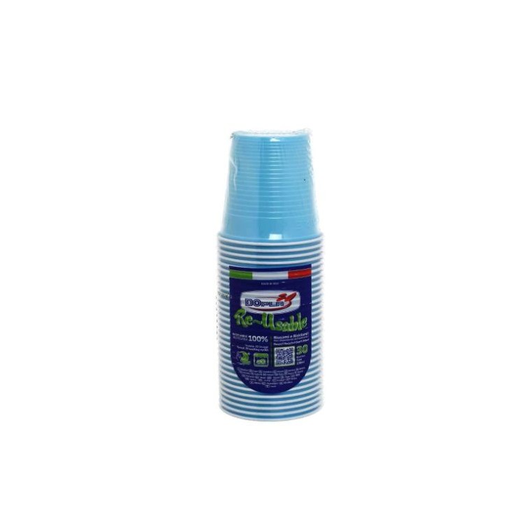 30 BICCHIERI LAVABILI E RIUTILIZZABILI IN PLASTICA  230CC Azzurri  DOPLA