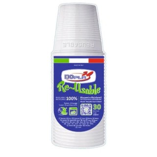 30 BICCHIERI LAVABILI E RIUTILIZZABILI IN PLASTICA  230CC BIANCHI  DOPLA