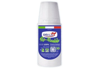 30 BICCHIERI LAVABILI E RIUTILIZZABILI IN PLASTICA  230CC BIANCHI  DOPLA