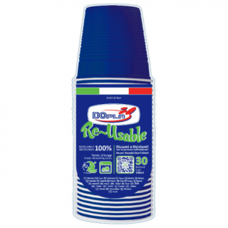 30 BICCHIERI LAVABILI E RIUTILIZZABILI IN PLASTICA  230CC BLU DOPLA