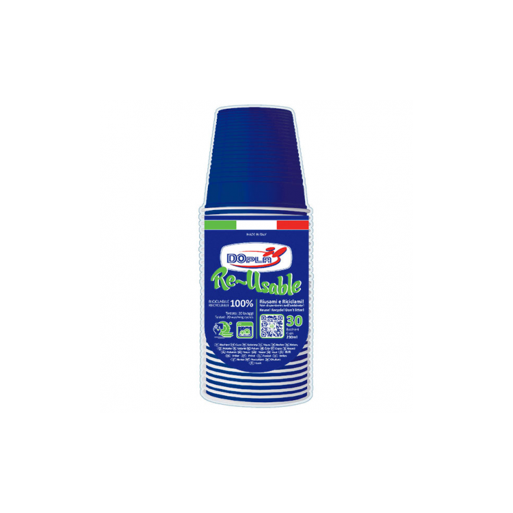 30 BICCHIERI LAVABILI E RIUTILIZZABILI IN PLASTICA  230CC BLU DOPLA