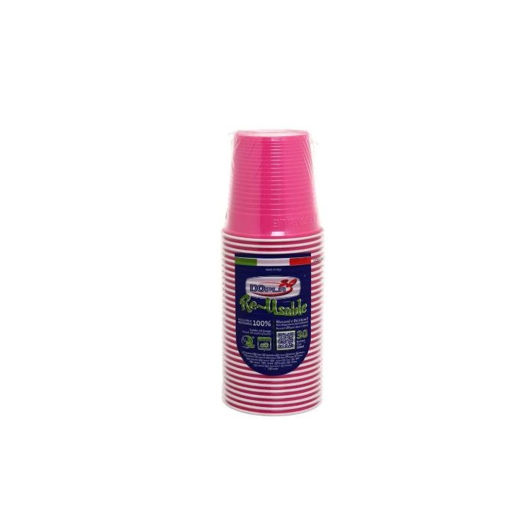 30 BICCHIERI LAVABILI E RIUTILIZZABILI IN PLASTICA  230CC FUCSIA DOPLA