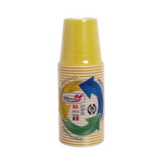 30 BICCHIERI LAVABILI E RIUTILIZZABILI IN PLASTICA  230CC GIALLO DOPLA