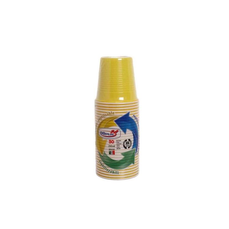 30 BICCHIERI LAVABILI E RIUTILIZZABILI IN PLASTICA  230CC GIALLO DOPLA