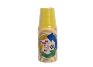 30 BICCHIERI LAVABILI E RIUTILIZZABILI IN PLASTICA  230CC GIALLO DOPLA