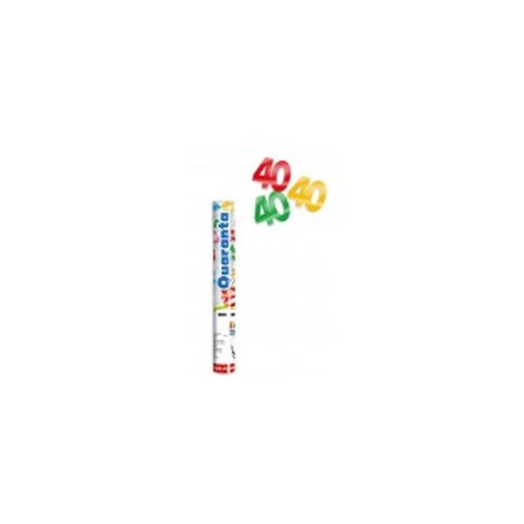 Sparacoriandoli "40 ANNI"  ad  Aria compressa  29 cm con mix confetti metal a forma di 40 tutti colorati  BIG PARTY