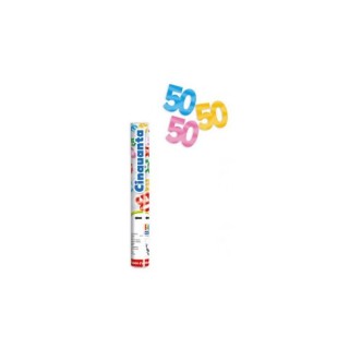 Sparacoriandoli "50 ANNI"  ad  Aria compressa  29 cm con mix confetti metal a forma di 50 tutti colorati  BIG PARTY