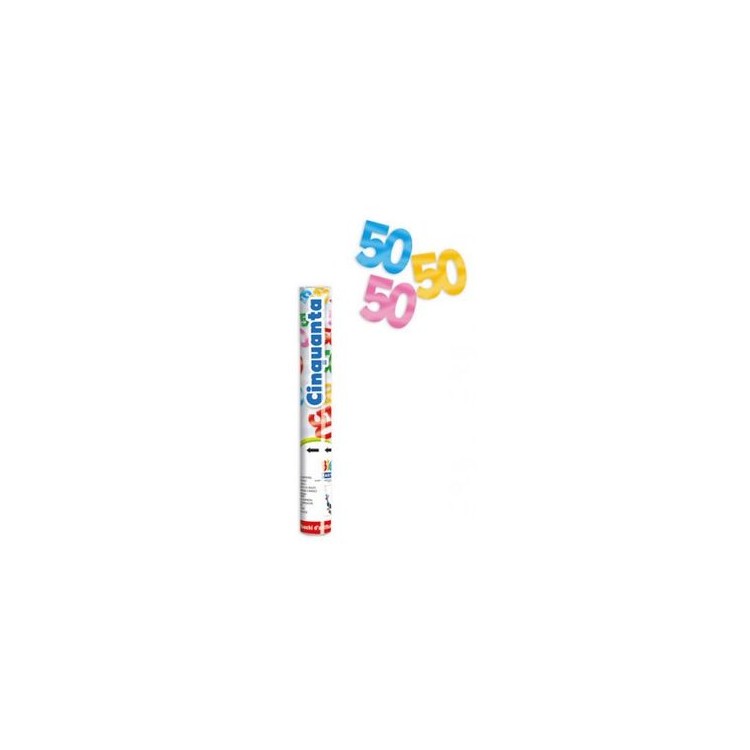 Sparacoriandoli "50 ANNI"  ad  Aria compressa  29 cm con mix confetti metal a forma di 50 tutti colorati  BIG PARTY