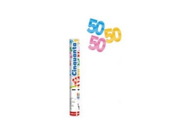 Sparacoriandoli "50 ANNI"  ad  Aria compressa  29 cm con mix confetti metal a forma di 50 tutti colorati  BIG PARTY