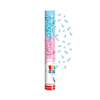 Sparacoriandoli "GIRL  OR  BOY ? "  bimba o bimbo ? ad  Aria compressa  29 cm con mix confetti di colore CELESTE PER ANNUNCIARE IL SESSO DI UN BIMBO   BIG PARTY