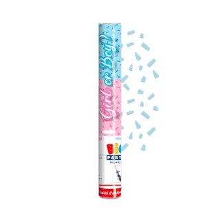 Sparacoriandoli "GIRL  OR  BOY ? "  bimba o bimbo ? ad  Aria compressa  29 cm con mix confetti di colore CELESTE PER ANNUNCIARE