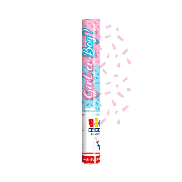 Sparacoriandoli "GIRL  OR  BOY ? "  bimba o bimbo ? ad  Aria compressa  29 cm con mix confetti di colore ROSA PER ANNUNCIARE IL