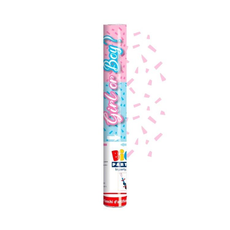 Sparacoriandoli "GIRL  OR  BOY ? "  bimba o bimbo ? ad  Aria compressa  29 cm con mix confetti di colore ROSA PER ANNUNCIARE IL SESSO DI UNA BIMBA    BIG PARTY