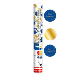 Sparacoriandoli ad  Aria compressa  29 cm con mix confetti oro  metal blù con stampa (buon Compleanno) (altezza di tiro 8 metri